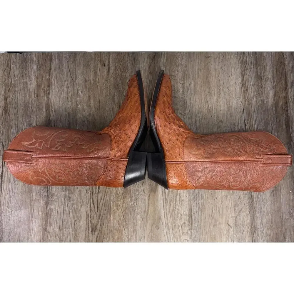 Dan Post Full Quill Ostrich Cowboy Boots Tan Exotic Leather Western Y2K SZ 7Mens